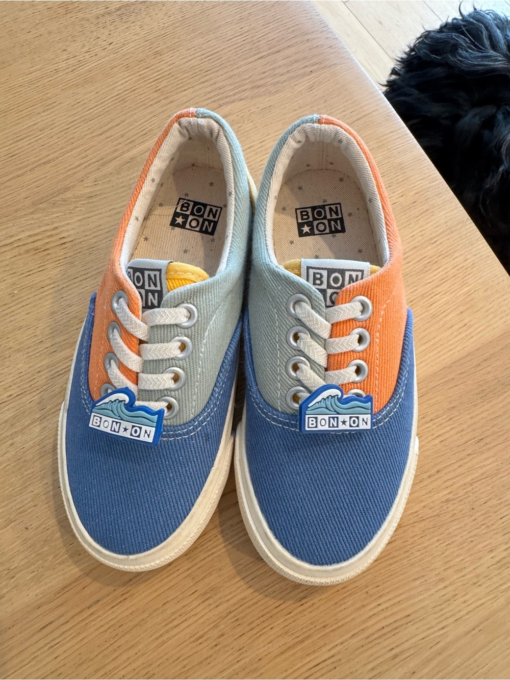 Bonton Kids Colorblock Canvas Sneakers - Blue, Orange & Green- never worn